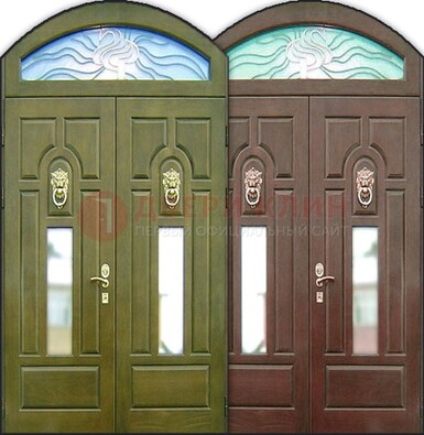 Стальная арочная дверь со стеклом ДА-17 для монолитного дома в Ногинске