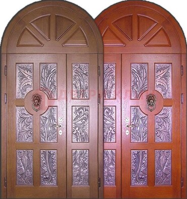 Металлическая арочная дверь со стеклом ДА-28 в коттедж в Ногинске