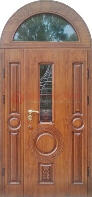Двустворчатая железная дверь МДФ со стеклом в форме арки ДА-52 в Ногинске