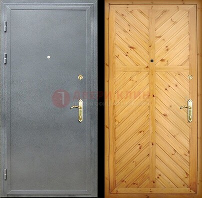 Серая металлическая дверь с евровагонкой ДЕ-12 в Ногинске