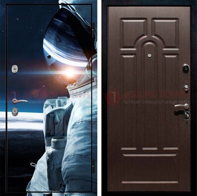 Стальная дверь с фотопечатью космонавта ДФ-4 в Ногинске