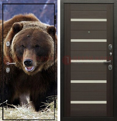Железная дверь с фотопечатью медведя ДФ-7 в Ногинске