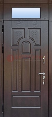 Железная дверь с фрамугой в коричневом цвете ДФГ-22 в Ногинске