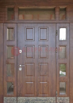 Стальная дверь МДФ со стеклом и фрамугами для дома ДФГ-29 в Видном
