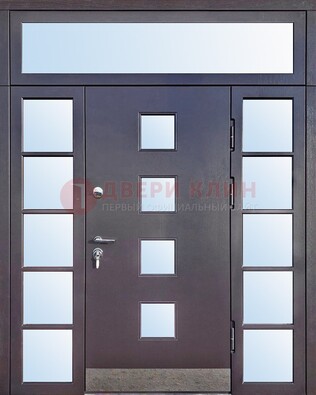 Современная железная дверь со стеклом и фрамугами ДФГ-4 в Видном
