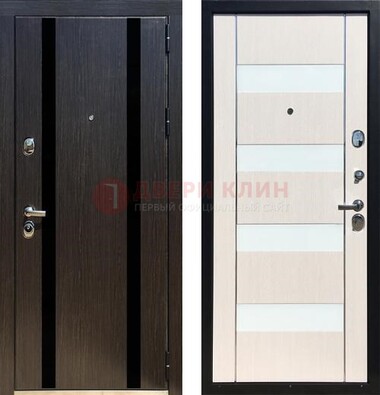 Черная железная дверь с МДФ и декоративными вставками ДМ-157 в Ногинске