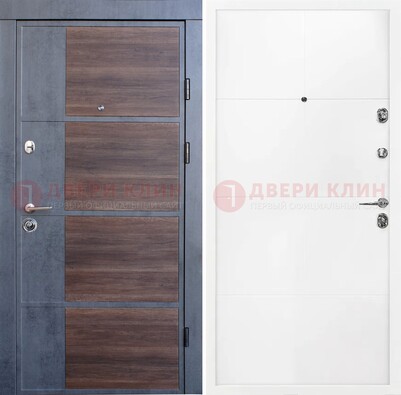 Серая с коричневой вставкой металлическая дверь МДФ ДМ-197 в Ногинске