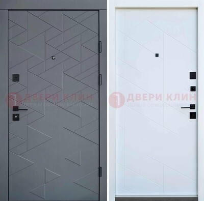 Серая металлическая дверь МДФ с узором  ДМ-224 в Ногинске