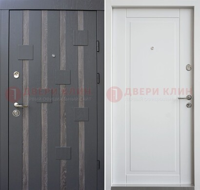 Темная металлическая дверь c белом МДФ внутри ДМ-231 в Домодедово