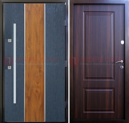 Современная входная дверь и с коричневой МДФ внутри ДМ-236 в Ногинске