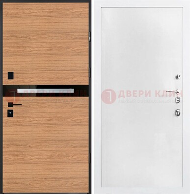 Железная коричневая дверь с МДФ в белом цвете ДМ-313 в Ногинске