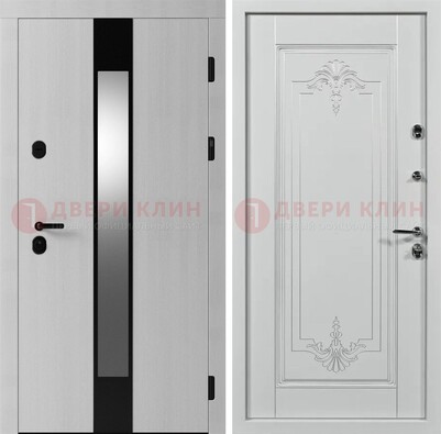 Белая металлическая дверь МДФ с зеркальной вставкой ДМ-324 в Ногинске