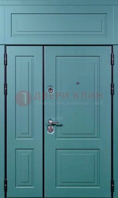 Синяя металлическая дверь с МДФ и верхней фрамугой ДМ-339 в Ногинске