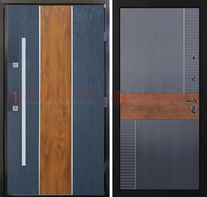 Темная металлическая дверь МДФ со вставками ДМ-411 в Ногинске