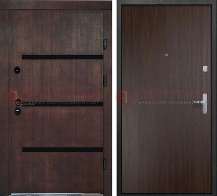 Темная стальная дверь с МДФ в стиле хайтек ДМ-414 в Ногинске