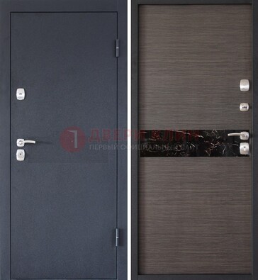 Черная железная дверь с порошковым напылением МДФ внутри ДП-114 в Ногинске