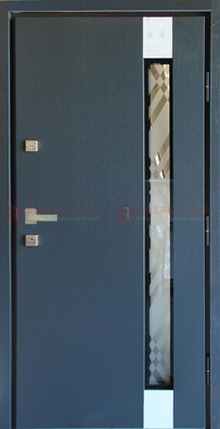 Серая стальная дверь с порошковым покрытием и стеклянной вставкой ДП-216 в Ногинске