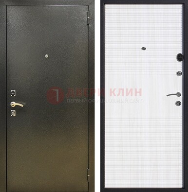 Стальная темно-серая дверь с порошковой отделкой и МДФ Белый ясень ДП-279 в Ногинске