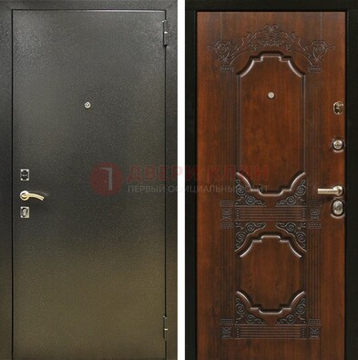Входная дверь Темное серебро с порошковым покрытием и МДФ с узором ДП-293 в Ногинске