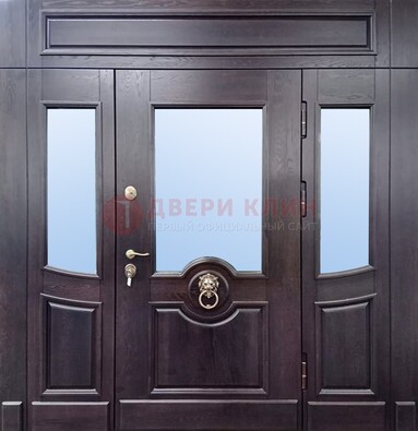 Филенчатая металлическая дверь с панелью МДФ и стеклом ДПР-102 в Ногинске