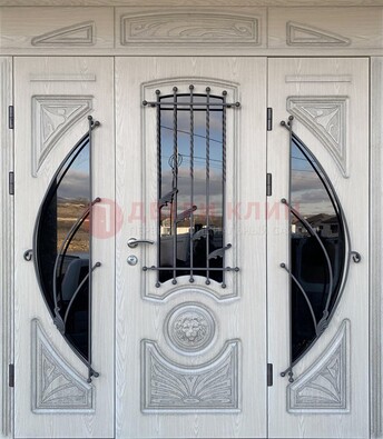 Большая парадная дверь Винорит со стеклом и ковкой ДПР-108 в Ногинске