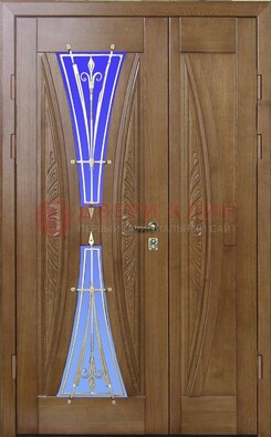 Коттеджная парадная дверь со стеклянными вставками и ковкой ДПР-26 в Ногинске