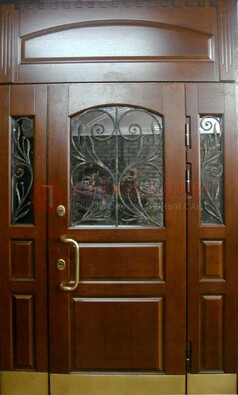 Стальная парадная дверь со вставками из стекла и ковки ДПР-30 в коттедж в Ногинске