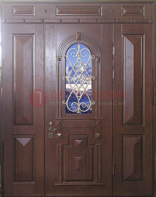 Стальная парадная дверь со стеклом и ковкой ДПР-4 для коттеджа в Ногинске
