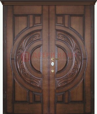 Утепленная коричневая стальная парадная дверь ДПР-51 в Ногинске