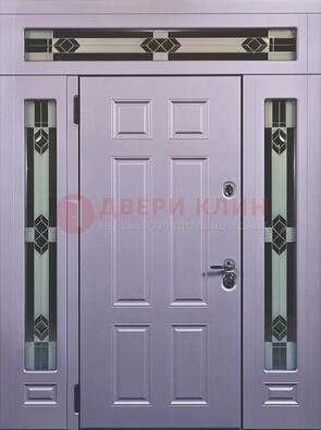 Филенчатая железная парадная дверь с фрамугами ДПР-82 в Ногинске