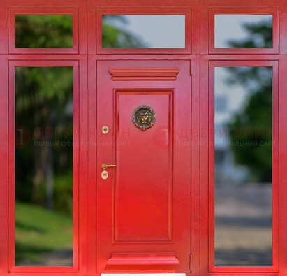 Красная парадная дверь для частного дома ДПР-88 в Ногинске