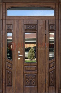 Парадная стальная дверь Винорит со стеклом и резьбой ДПР-97 в Ногинске