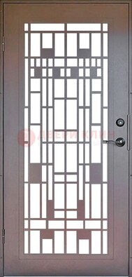Коричневая стальная решетчатая дверь с узором ДР-4 в Ногинске