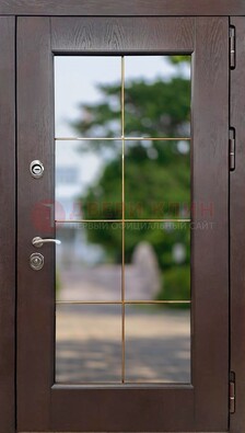 Коричневая стальная дверь со стеклом ДС-19 в Ногинске