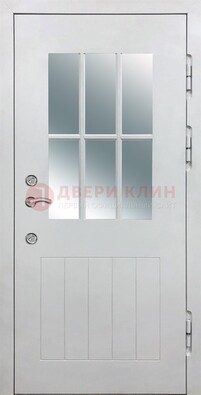 Белая уличная дверь со стеклом ДС-30 в Ногинске
