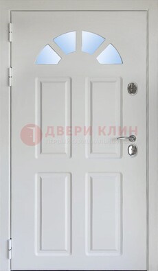 Белая стальная дверь МДФ со стеклом для дома ДС-37 в Ногинске