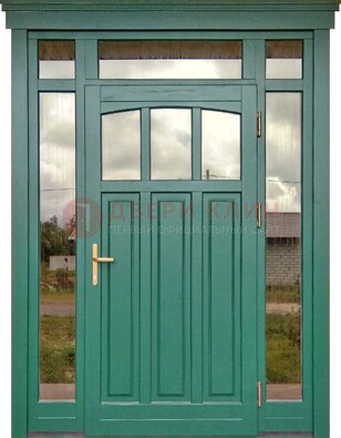 Зеленая металлическая дверь МДФ со стеклом ДС-43 в Ногинске