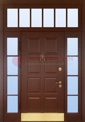 Коричневая входная дверь с МДФ панелью и стеклом ДС-45 в Ногинске