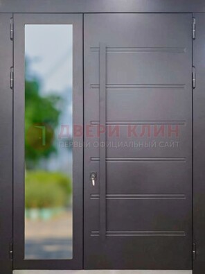 Чёрная двухстворчатая металлическая дверь со стеклом ДС-60 в Ногинске