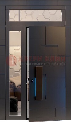 Чёрная двухстворчатая металлическая дверь со стеклом ДС-64 в Ногинске