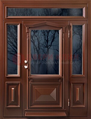Коричневая металлическая дверь со стеклом ДС-67 в Ногинске