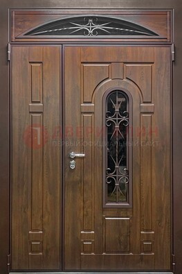 Большая металлическая дверь со стеклом и ковкой ДСК-145 в Ногинске