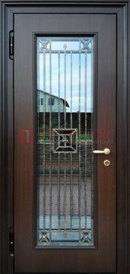 Железная дверь с большим стеклом и ковкой ДСК-187 в Ногинске