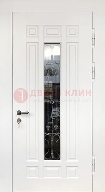 Белая стальная дверь винорит со стеклом и ковкой ДСК-191 в Ногинске
