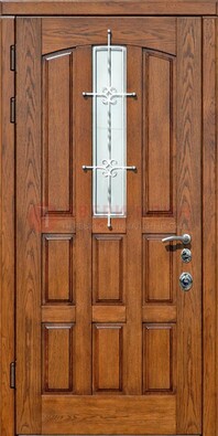Стальная дверь со стеклом и ковкой для частного дома ДСК-192 в Ногинске
