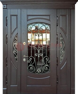 Полуторная железная дверь Винорит со стеклом и ковкой ДСК-231 в Ногинске
