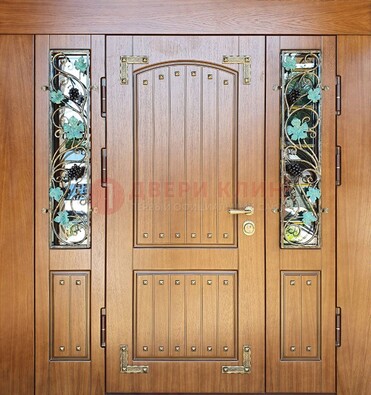Железная дверь Винорит со стеклом и ковкой лозы ДСК-236 в Ногинске