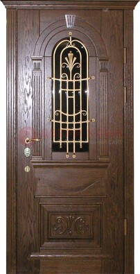 Железная дверь со стеклом и ковкой в классическом стиле ДСК-23 в Ногинске
