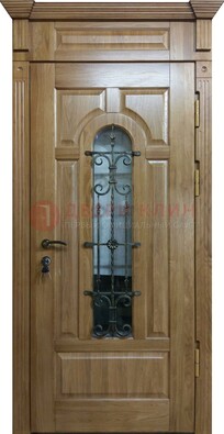Металлическая дверь массив со стеклом и ковкой для дома ДСК-246 в Ногинске