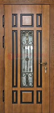 Двухцветная железная дверь Винорит со стеклом и ковкой ДСК-264 в Павловском Посаде